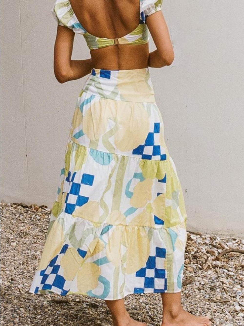 Yellow Abstract Print Maxi Dress with Side Slit - Picture 2 of 2